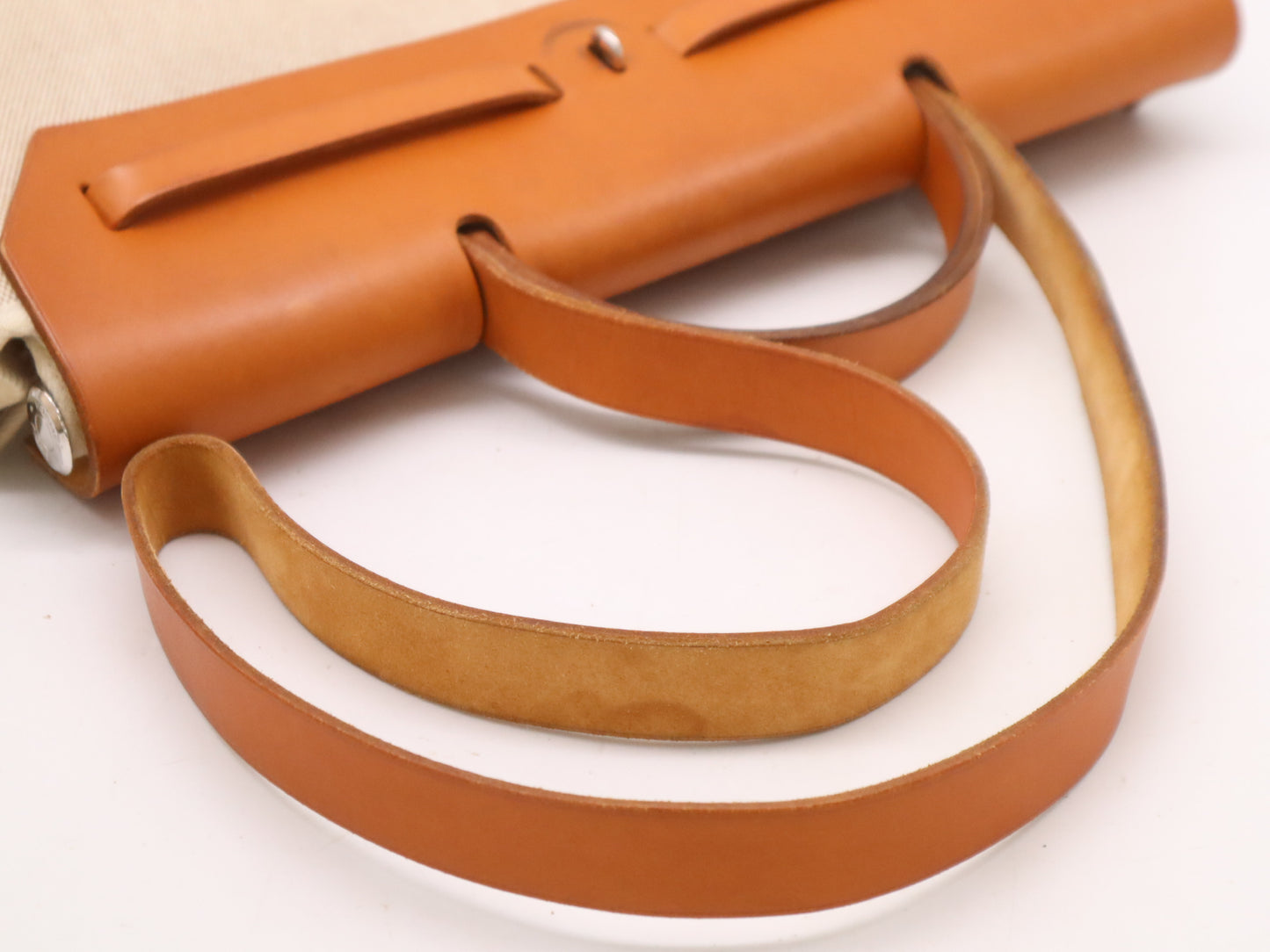 HERMES Leather and Canvas Airbag MM □C Stamp 1999 Brown Beige Shoulder Bag with Spare Bag