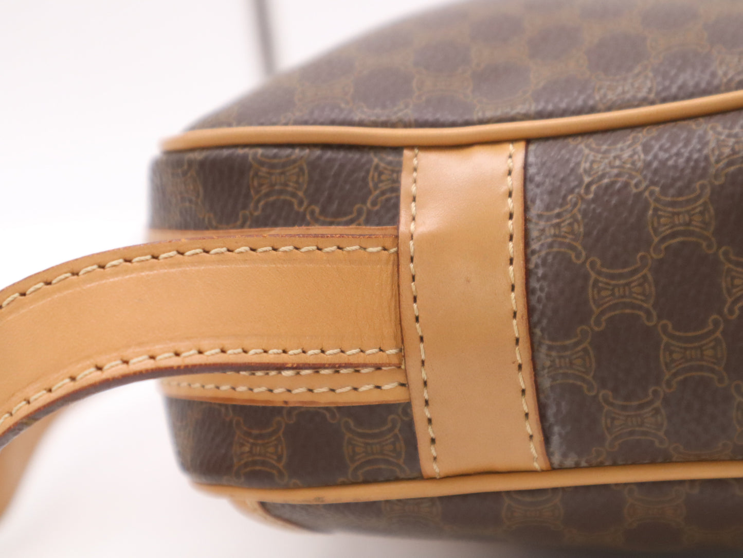 CELINE PVC and Leather Macadam Shoulder Bag in Dark Brown