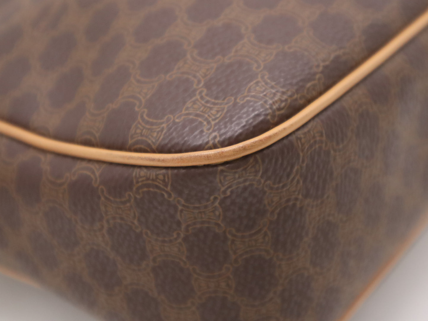 CELINE PVC and Leather Macadam Shoulder Bag in Dark Brown