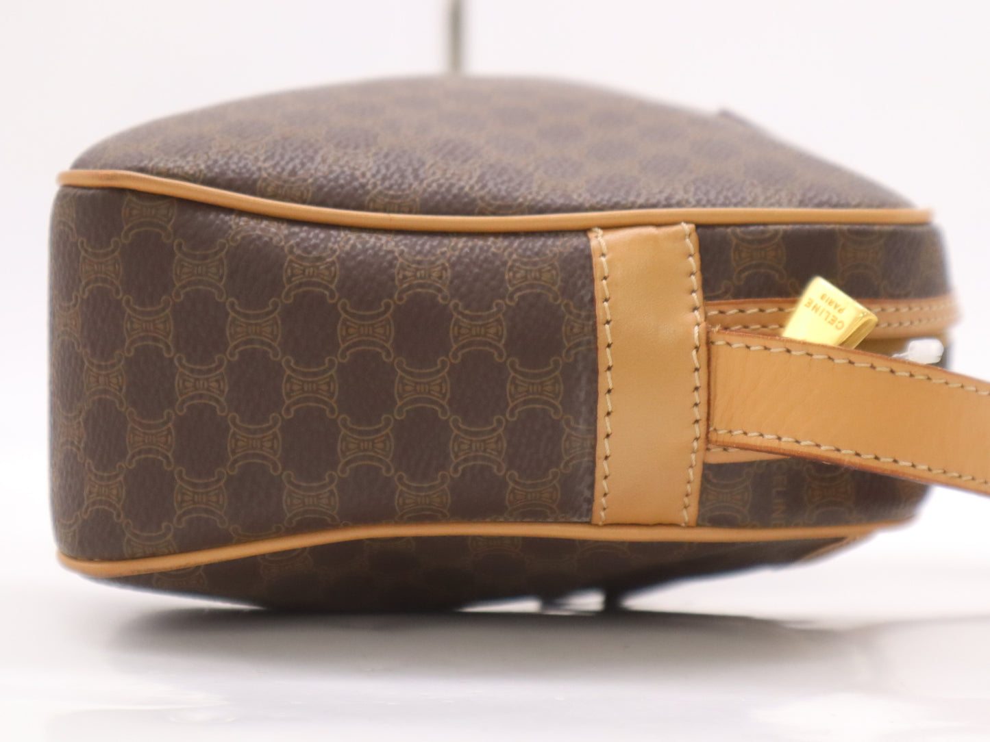CELINE PVC and Leather Macadam Shoulder Bag in Dark Brown