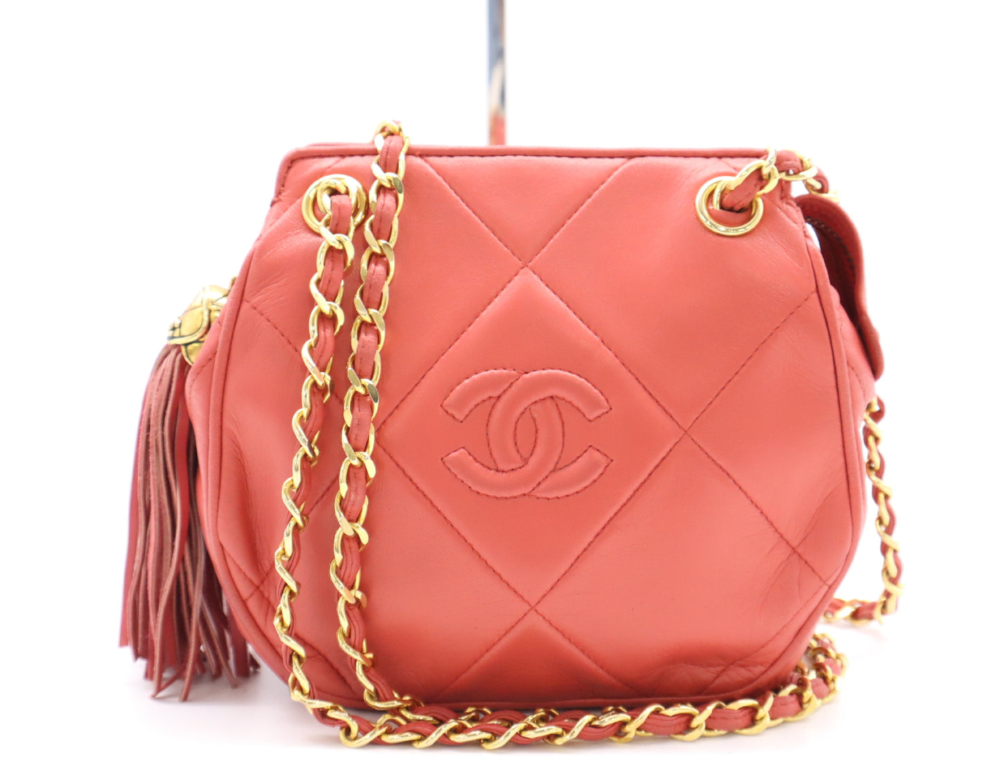 CHANEL Lambskin Matelasse Chain Shoulder Bag with Fringe, GD Hardware, Red Seal, 1728569 Shoulder Bag