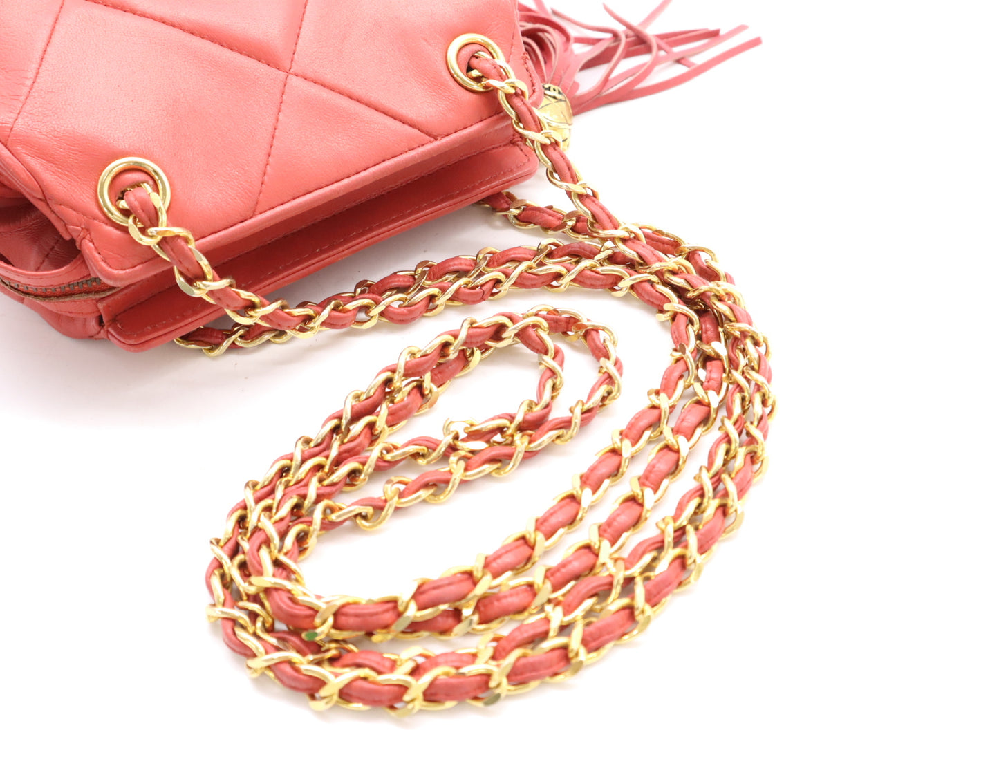 CHANEL Lambskin Matelasse Chain Shoulder Bag with Fringe, GD Hardware, Red Seal, 1728569 Shoulder Bag