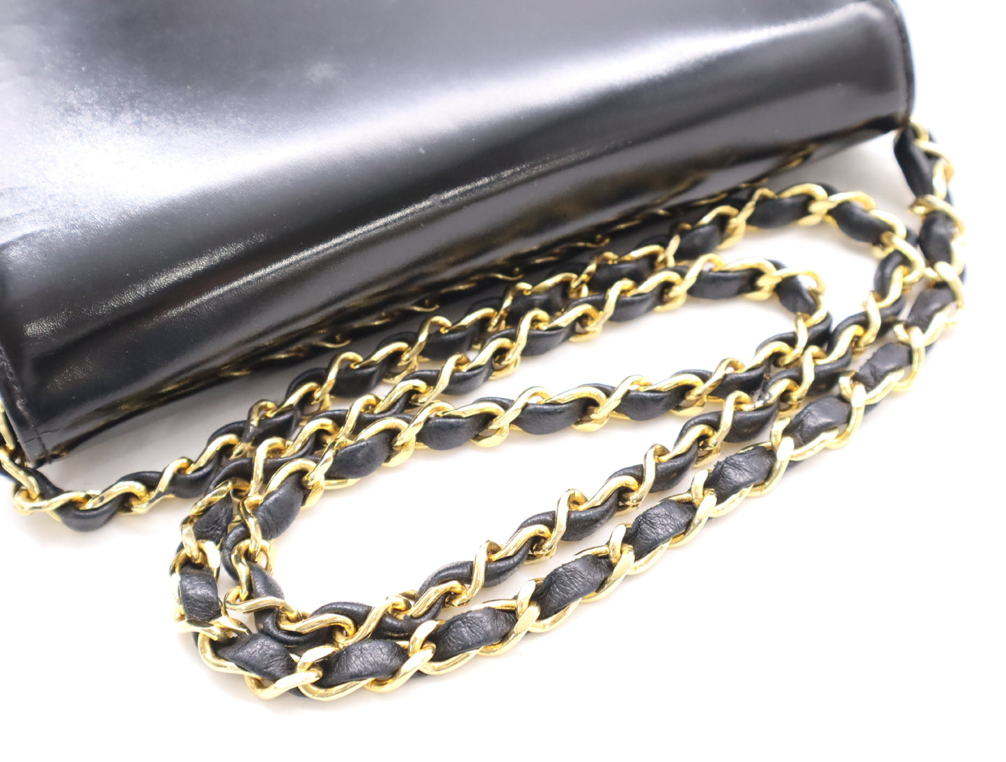 CHANEL Patent Leather Coco Mark Chain Shoulder Bag with GD Hardware, Black, Dust Bag Included