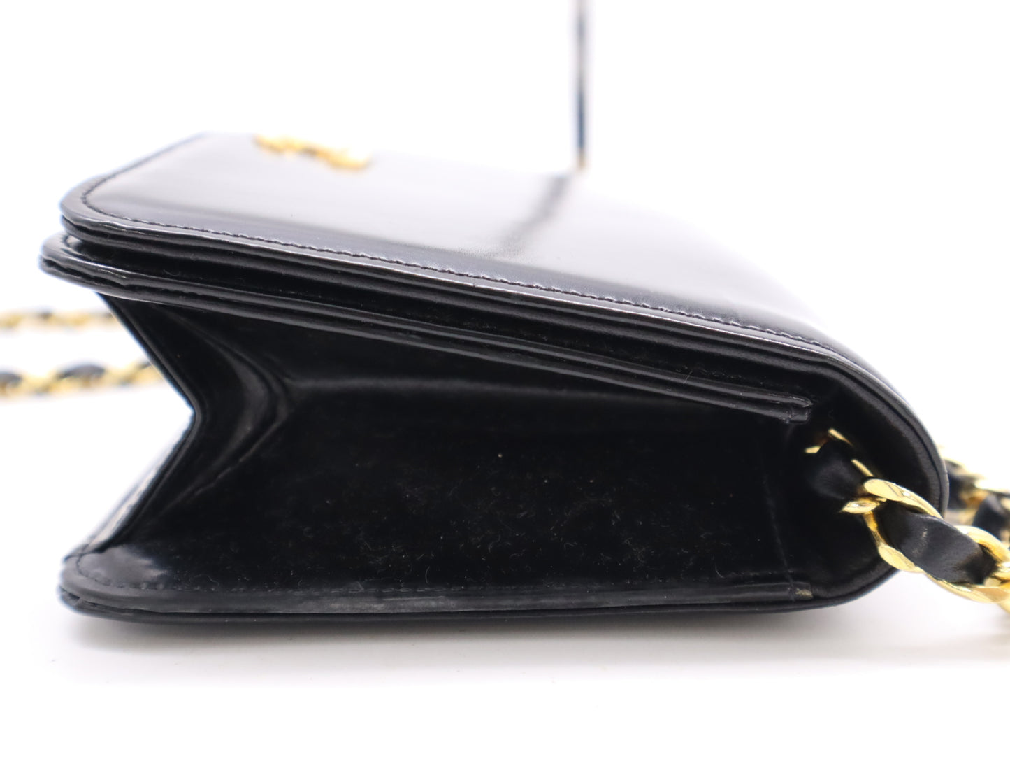 CHANEL Patent Leather Coco Mark Chain Shoulder Bag with GD Hardware, Black, Dust Bag Included