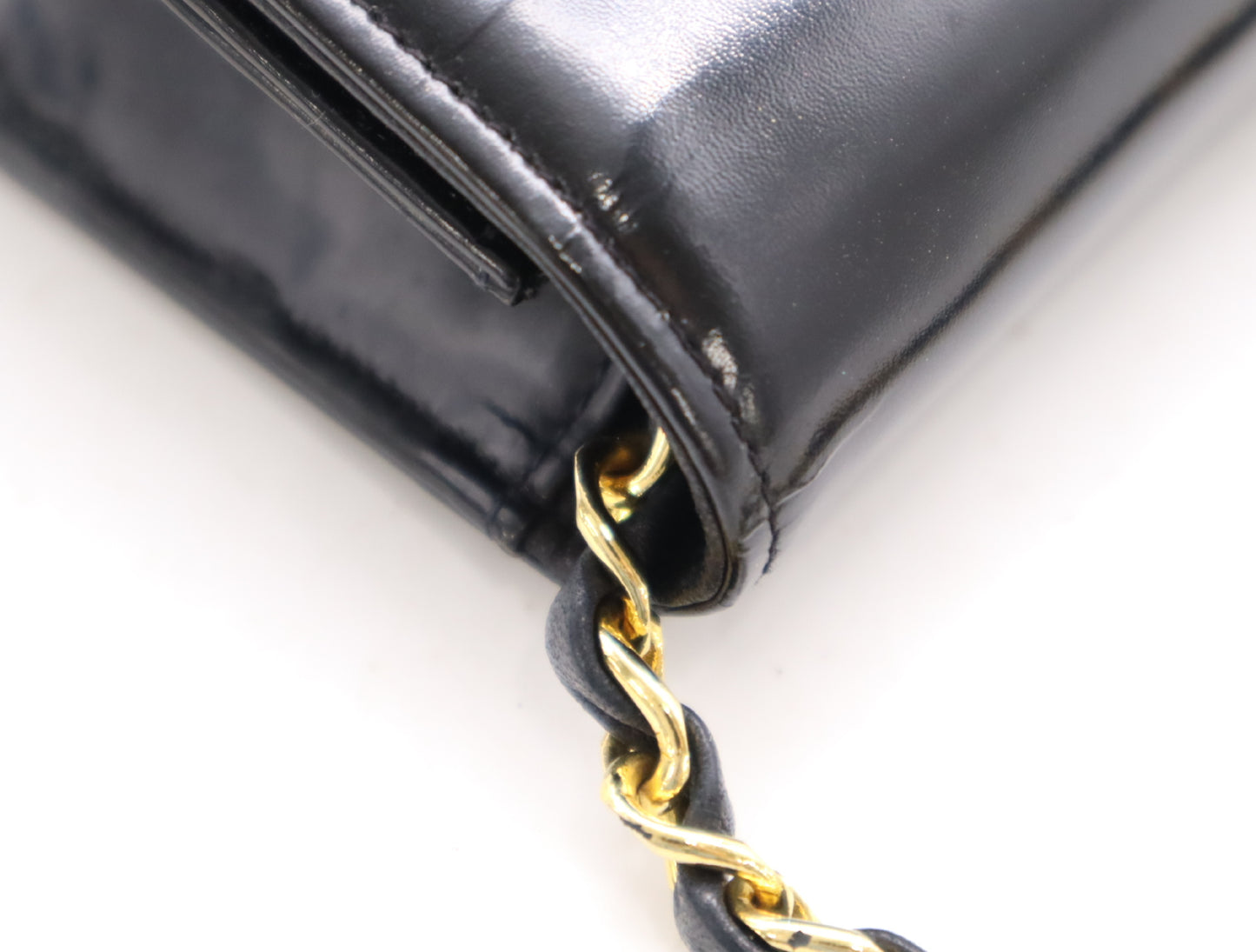 CHANEL Patent Leather Coco Mark Chain Shoulder Bag with GD Hardware, Black, Dust Bag Included