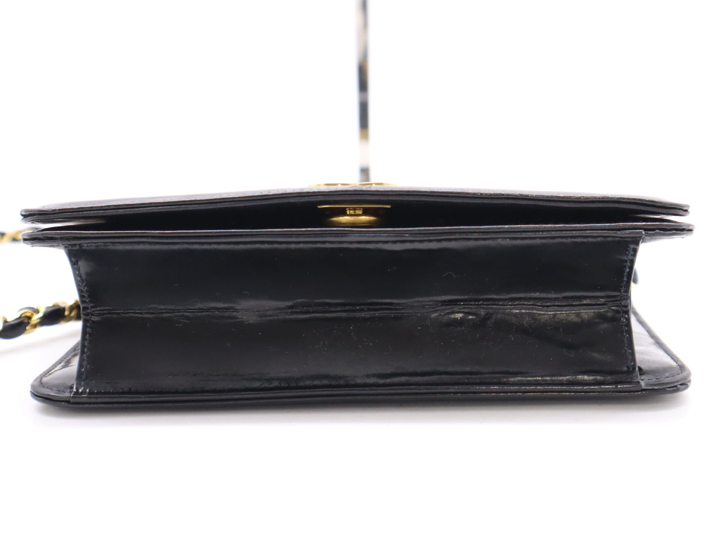 CHANEL Patent Leather Coco Mark Chain Shoulder Bag with GD Hardware, Black, Dust Bag Included