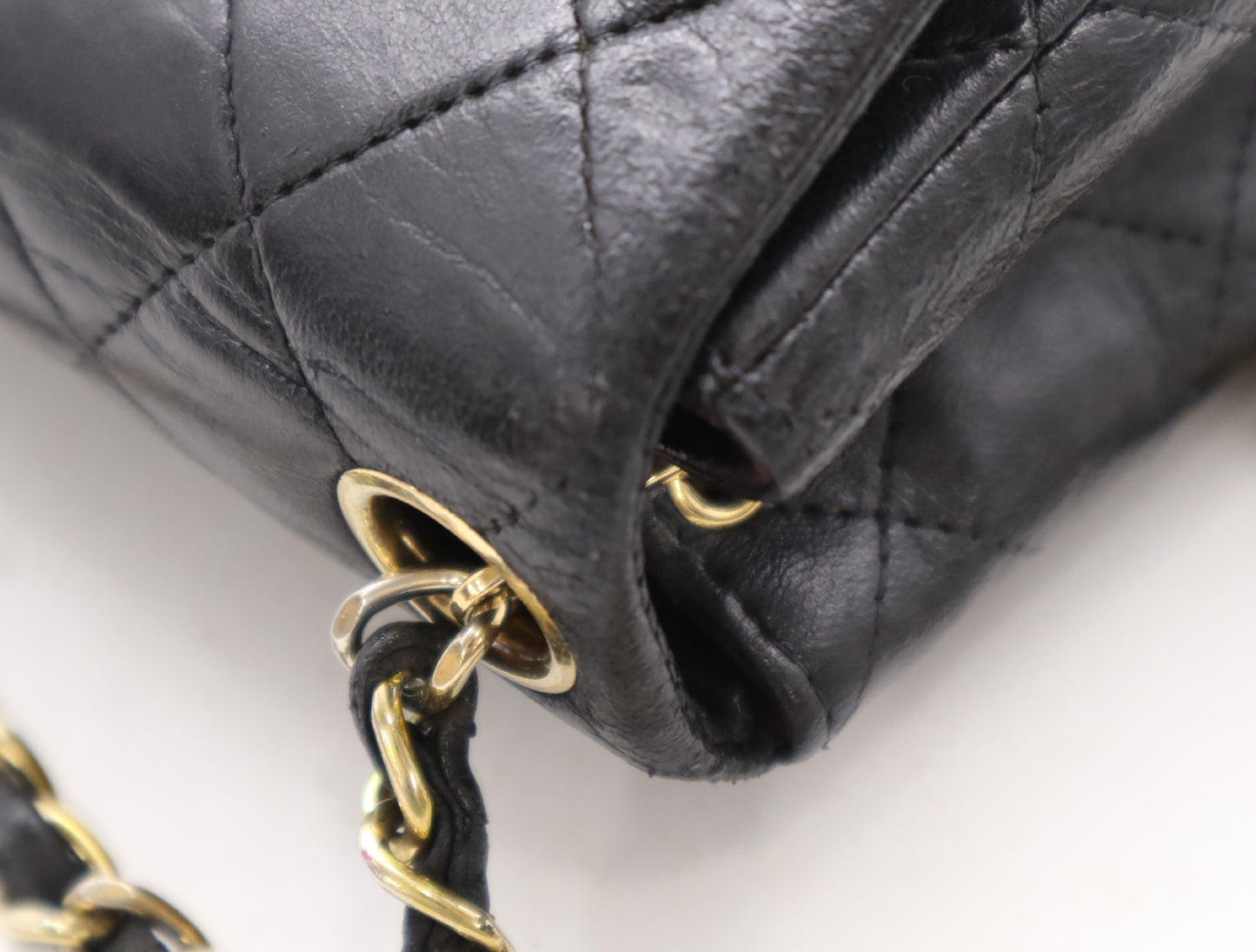 CHANEL Lambskin Mini Matelasse 16 Shoulder Bag with Small Flap, Small Chain, Gold Hardware, Black Seal, 8409222