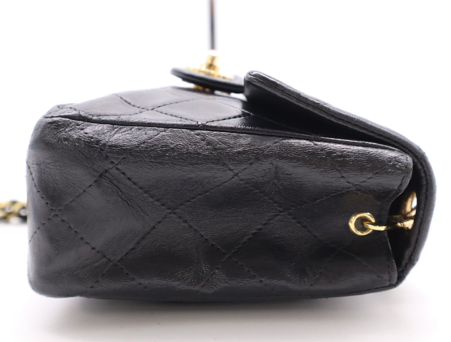 CHANEL Lambskin Mini Matelasse 16 Shoulder Bag with Small Flap, Small Chain, Gold Hardware, Black Seal, 8409222