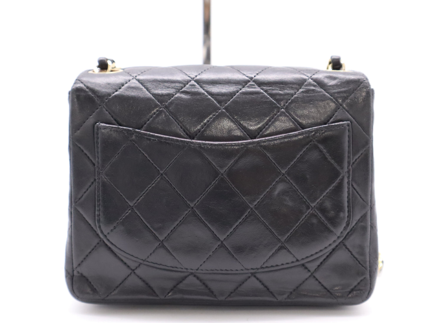 CHANEL Lambskin Mini Matelasse 16 Shoulder Bag with Small Flap, Small Chain, Gold Hardware, Black Seal, 8409222