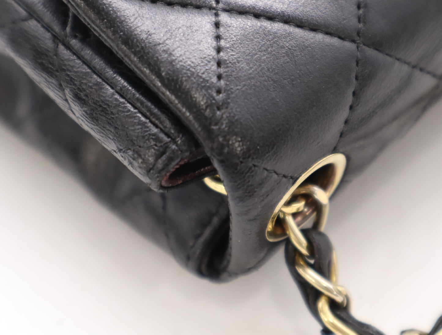 CHANEL Lambskin Mini Matelasse 16 Shoulder Bag with Small Flap, Small Chain, Gold Hardware, Black Seal, 8409222
