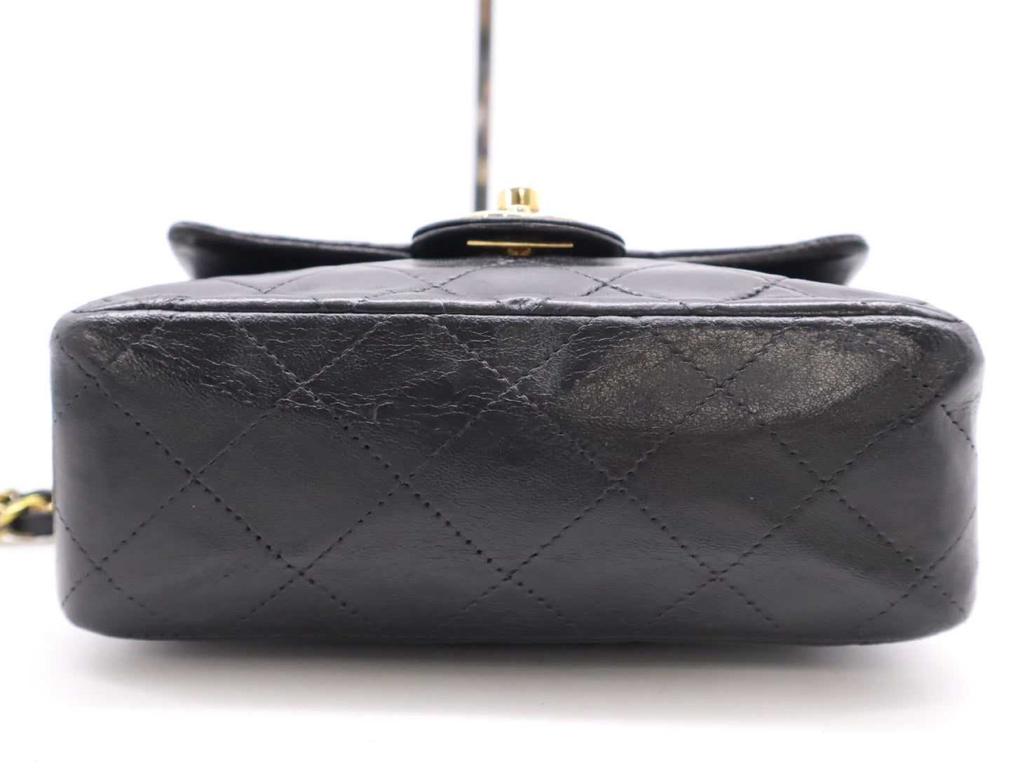 CHANEL Lambskin Mini Matelasse 16 Shoulder Bag with Small Flap, Small Chain, Gold Hardware, Black Seal, 8409222