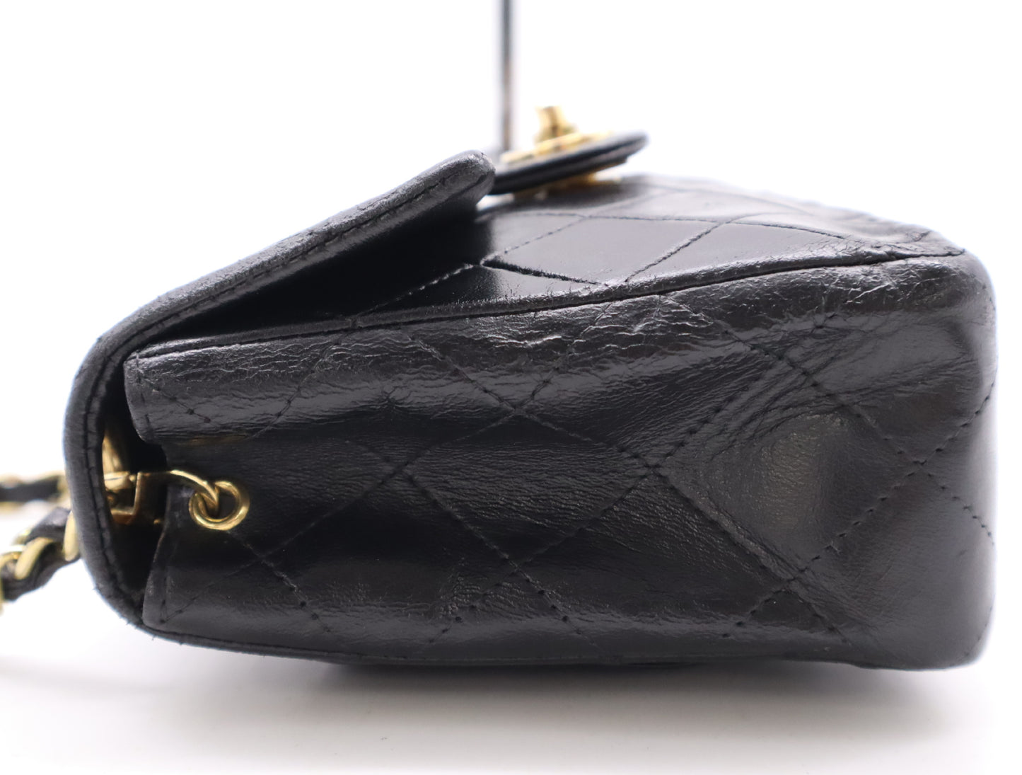 CHANEL Lambskin Mini Matelasse 16 Shoulder Bag with Small Flap, Small Chain, Gold Hardware, Black Seal, 8409222