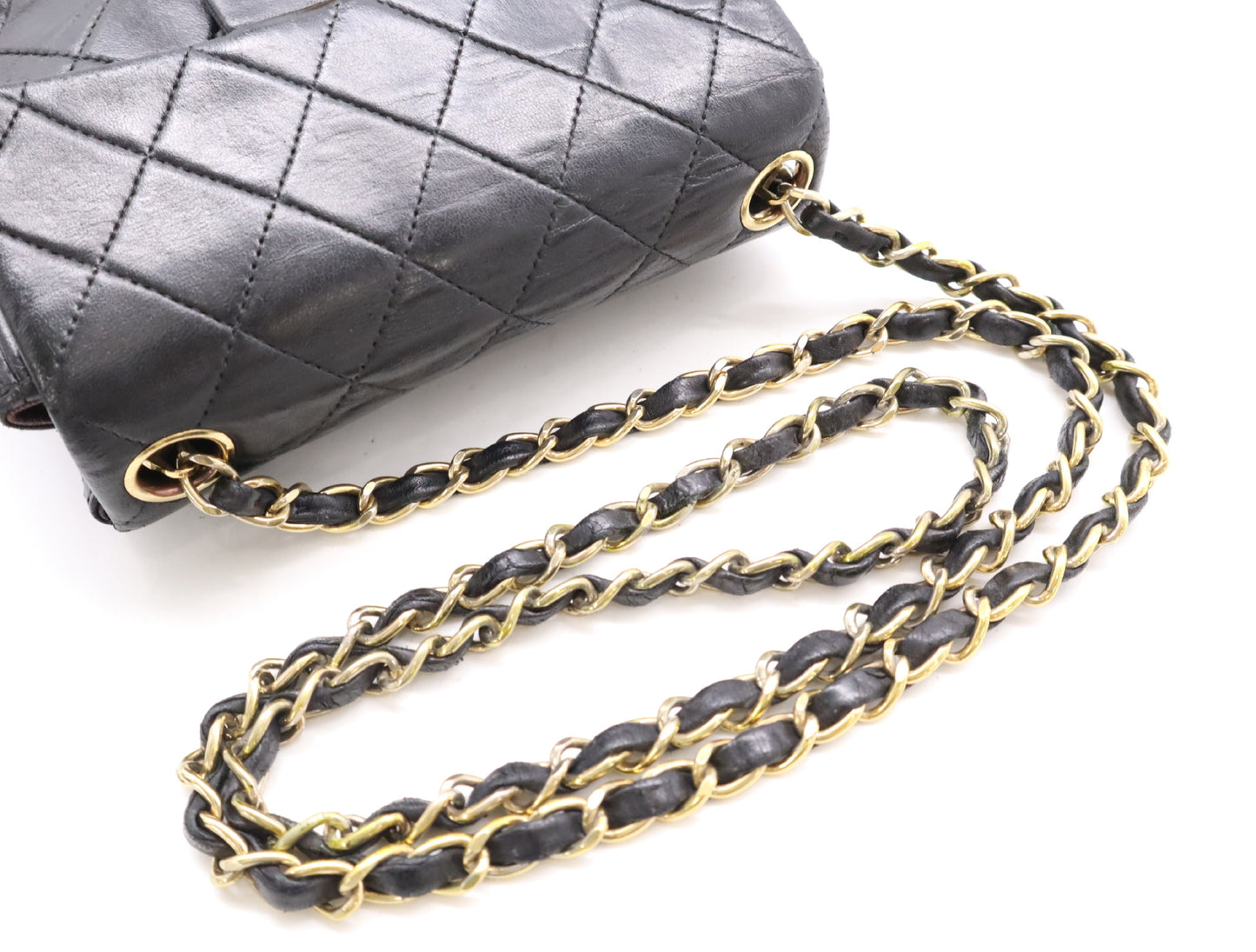 CHANEL Lambskin Mini Matelasse 16 Shoulder Bag with Small Flap, Small Chain, Gold Hardware, Black Seal, 8409222