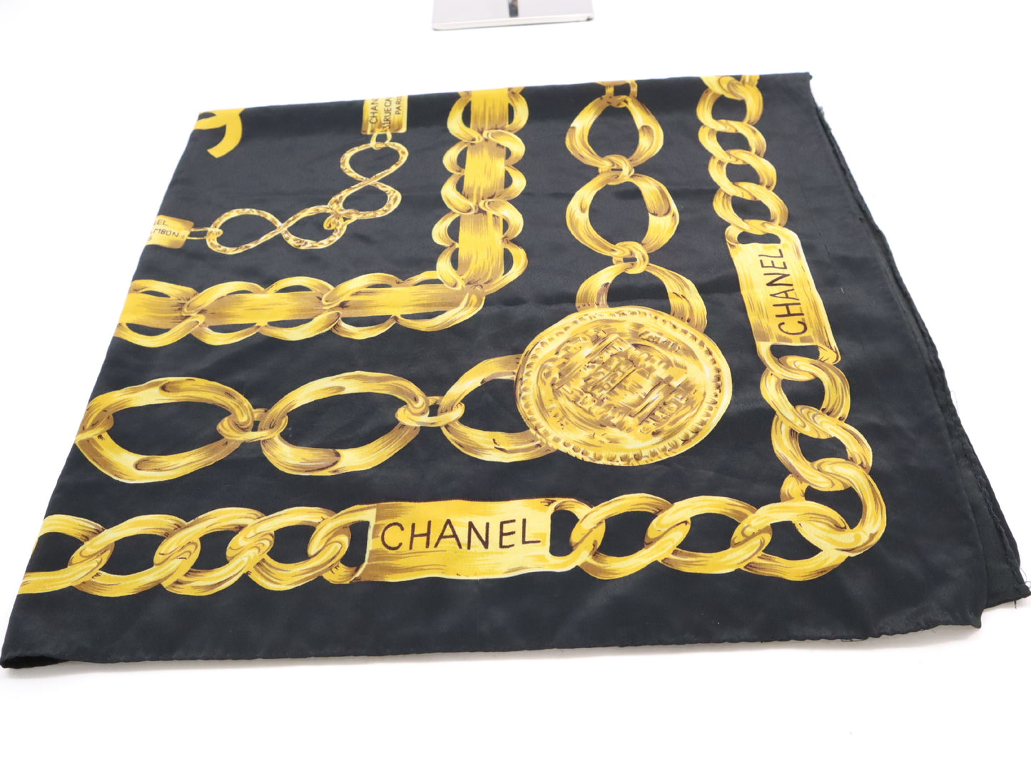 CHANEL Coco Mark Chain Large Scarf Black Scarf