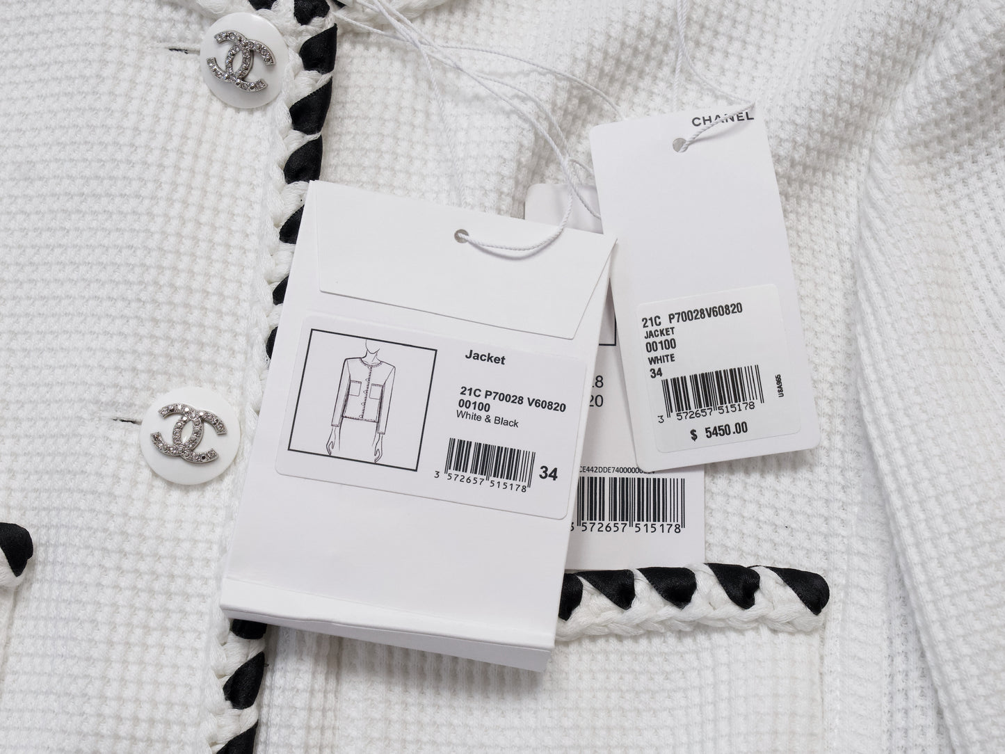 CHANEL 21C Ribbon Trim Waffle Collarless Jacket, Size 34, Slightly Large, Unused