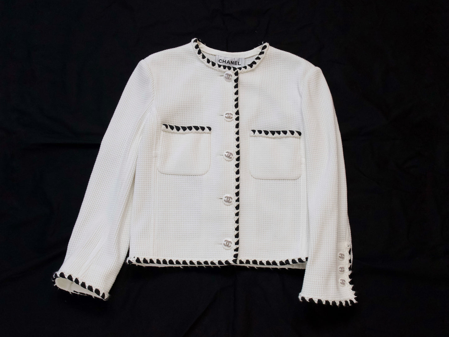 CHANEL 21C Ribbon Trim Waffle Collarless Jacket, Size 34, Slightly Large, Unused