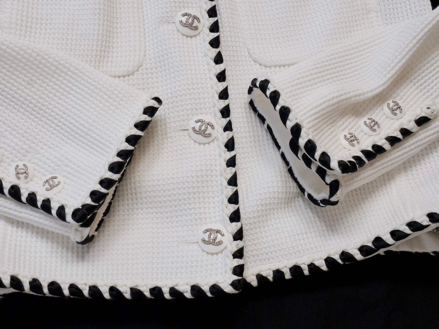 CHANEL 21C Ribbon Trim Waffle Collarless Jacket, Size 34, Slightly Large, Unused