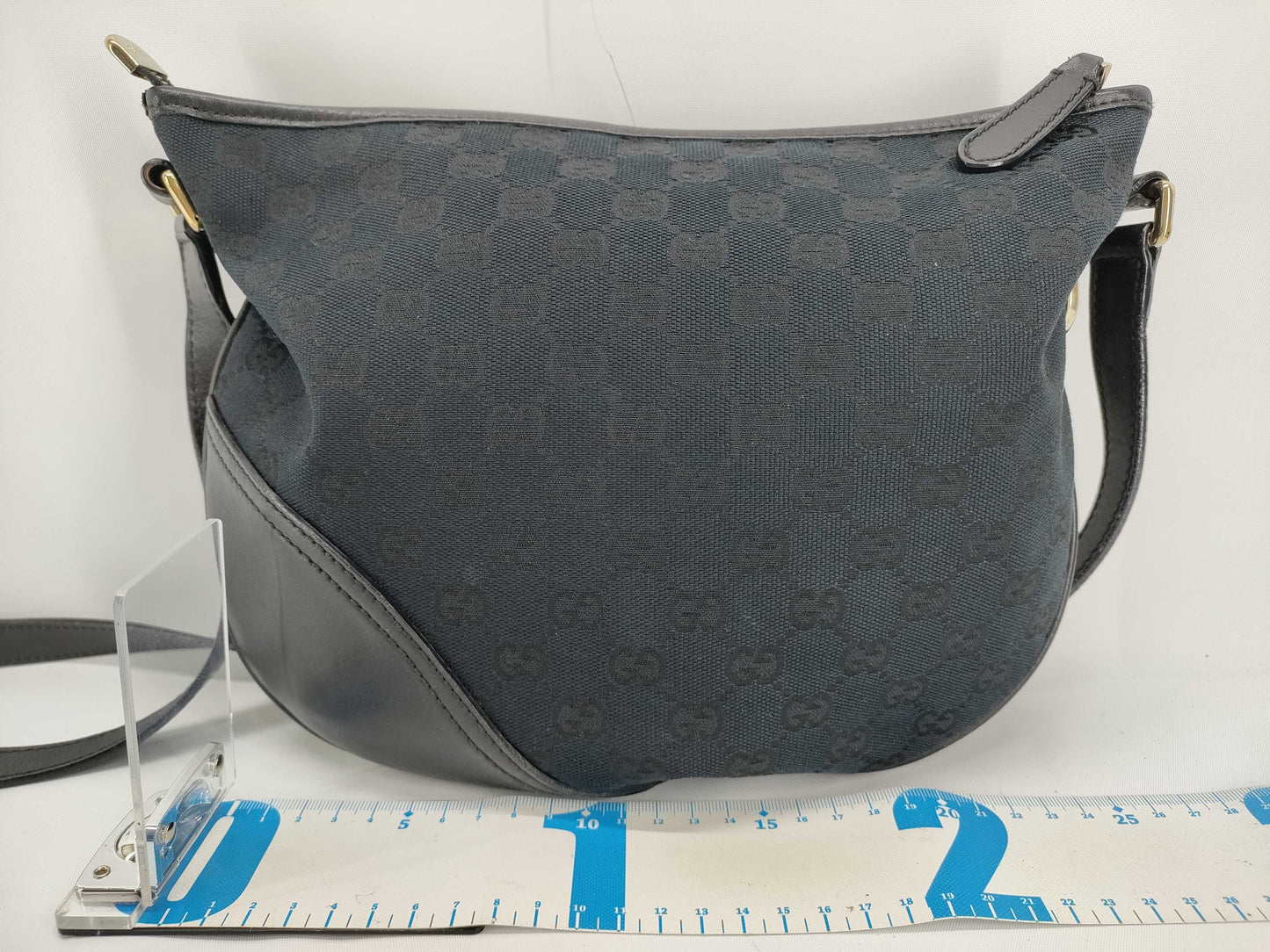 GUCCI GG Canvas Shoulder Bag, Black, Interlocking Pattern