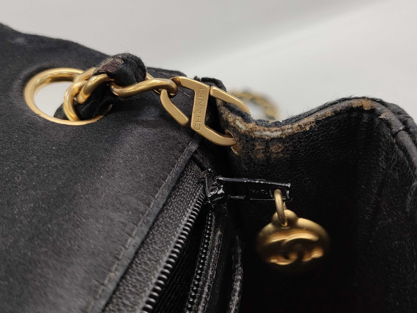 CHANEL Matelasse Satin Chain Turnlock Black Shoulder Bag