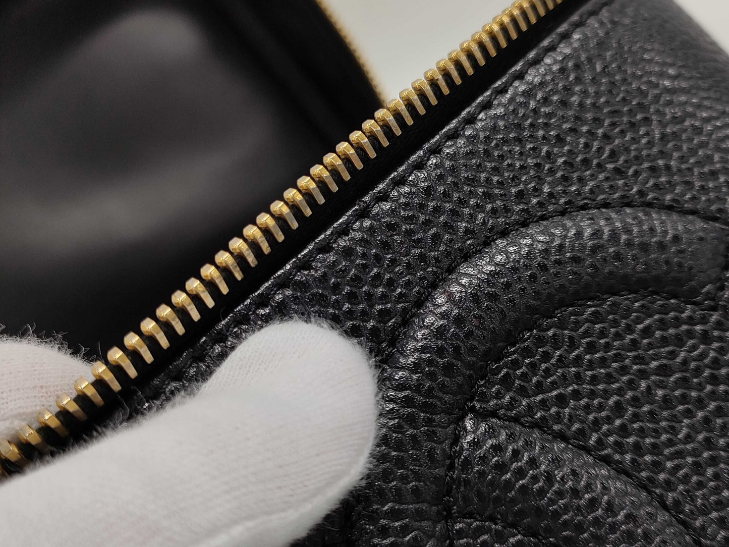 CHANEL Caviar Skin Pouch Coco Mark Black Vanity Bag
