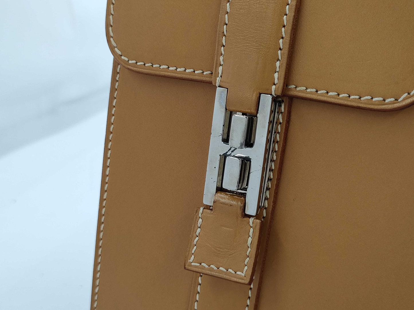 HERMES Drag II Handbag Box Calf □D Natural Handbag