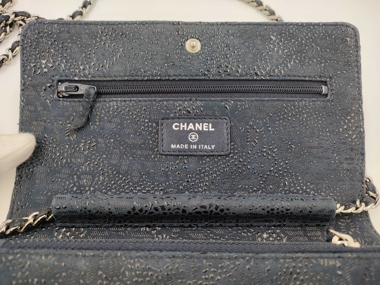 CHANEL Suede Navy Chain Wallet 18 Series Shoulder Bag
