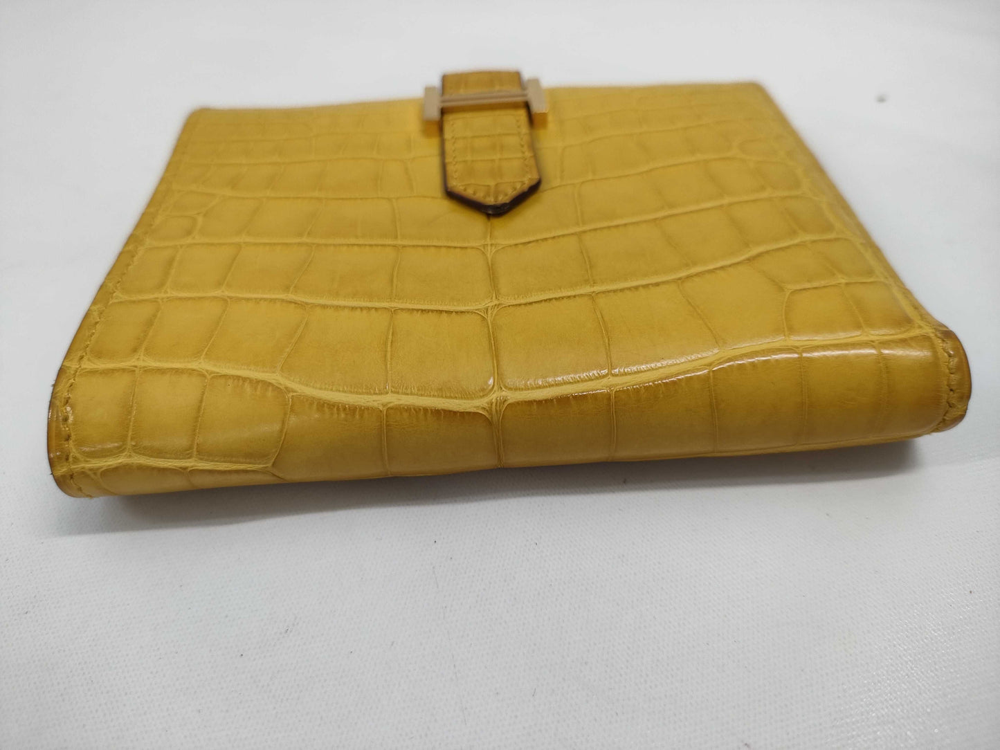 HERMES Bearn Compact Alligator Wallet, Yellow, G Hardware, Y Stamp