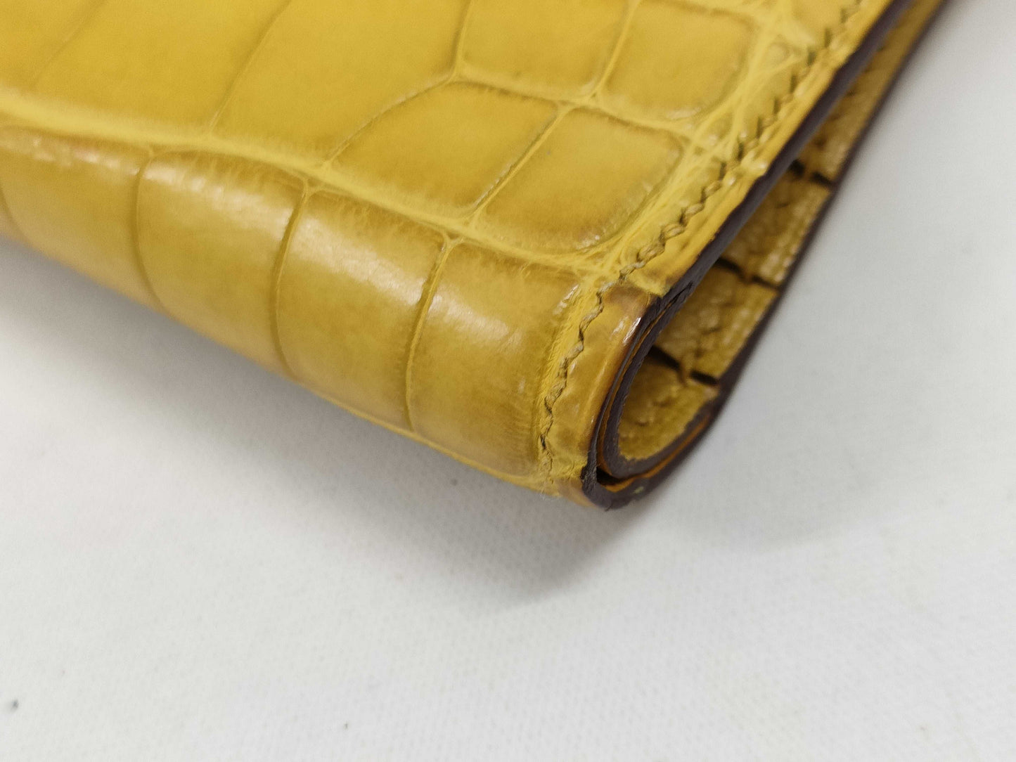 HERMES Bearn Compact Alligator Wallet, Yellow, G Hardware, Y Stamp