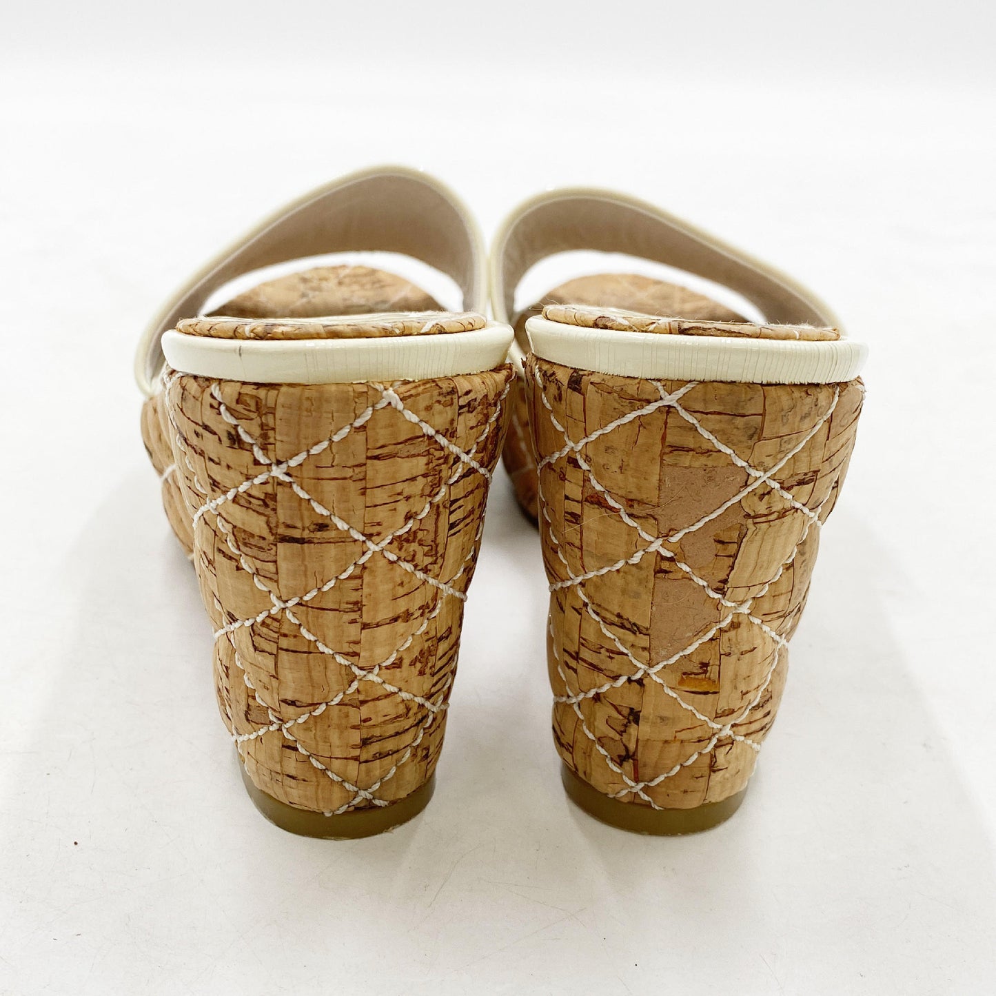 CHANEL Chanel Cork and Patent Leather Sandals, White and Brown, Size 23cm