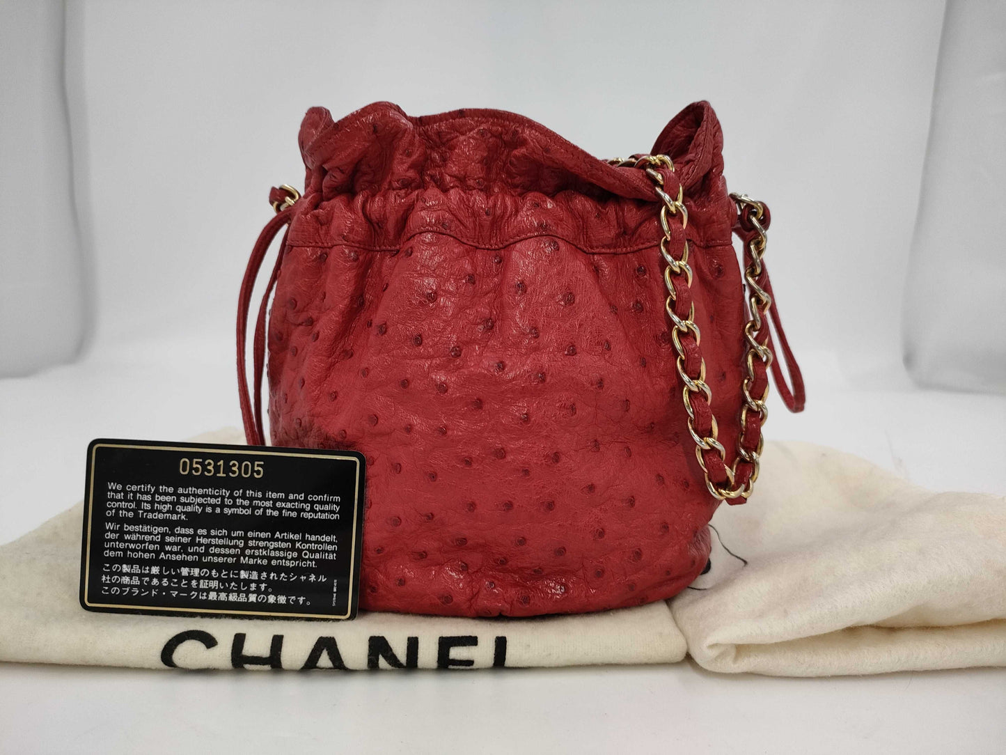 CHANEL Chanel Ostrich Drawstring Shoulder Bag 0531305