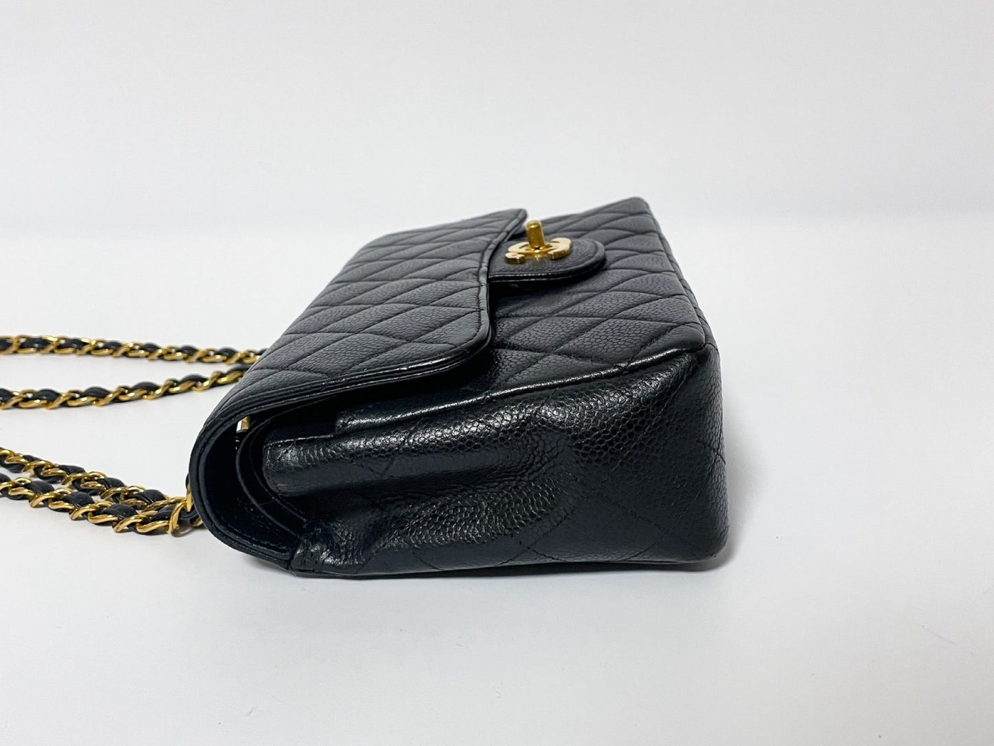 CHANEL Double Flap Caviar Leather Matelasse Black Lambskin Shoulder Bag with Seal