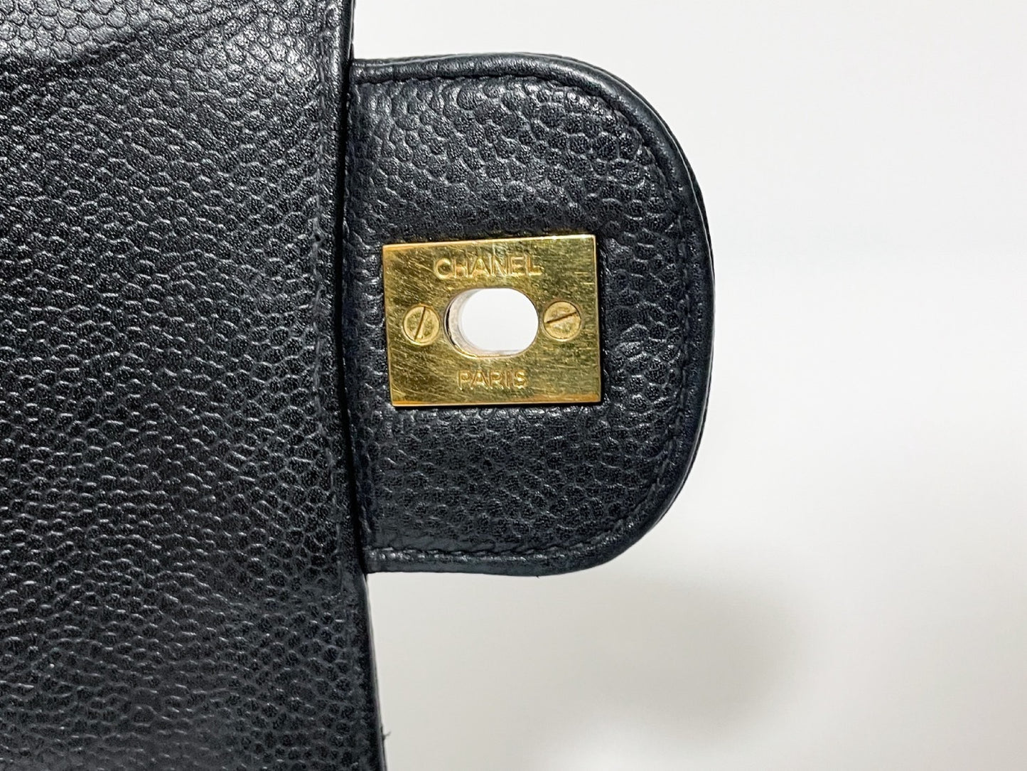 CHANEL Double Flap Caviar Leather Matelasse Black Lambskin Shoulder Bag with Seal