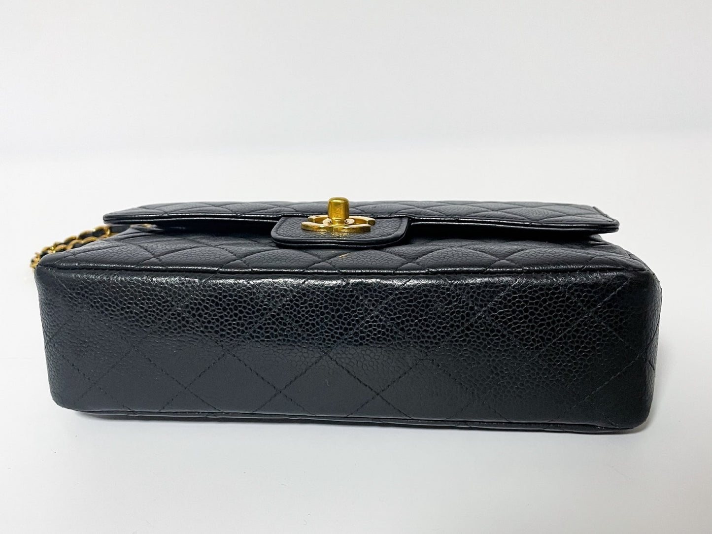 CHANEL Double Flap Caviar Leather Matelasse Black Lambskin Shoulder Bag with Seal