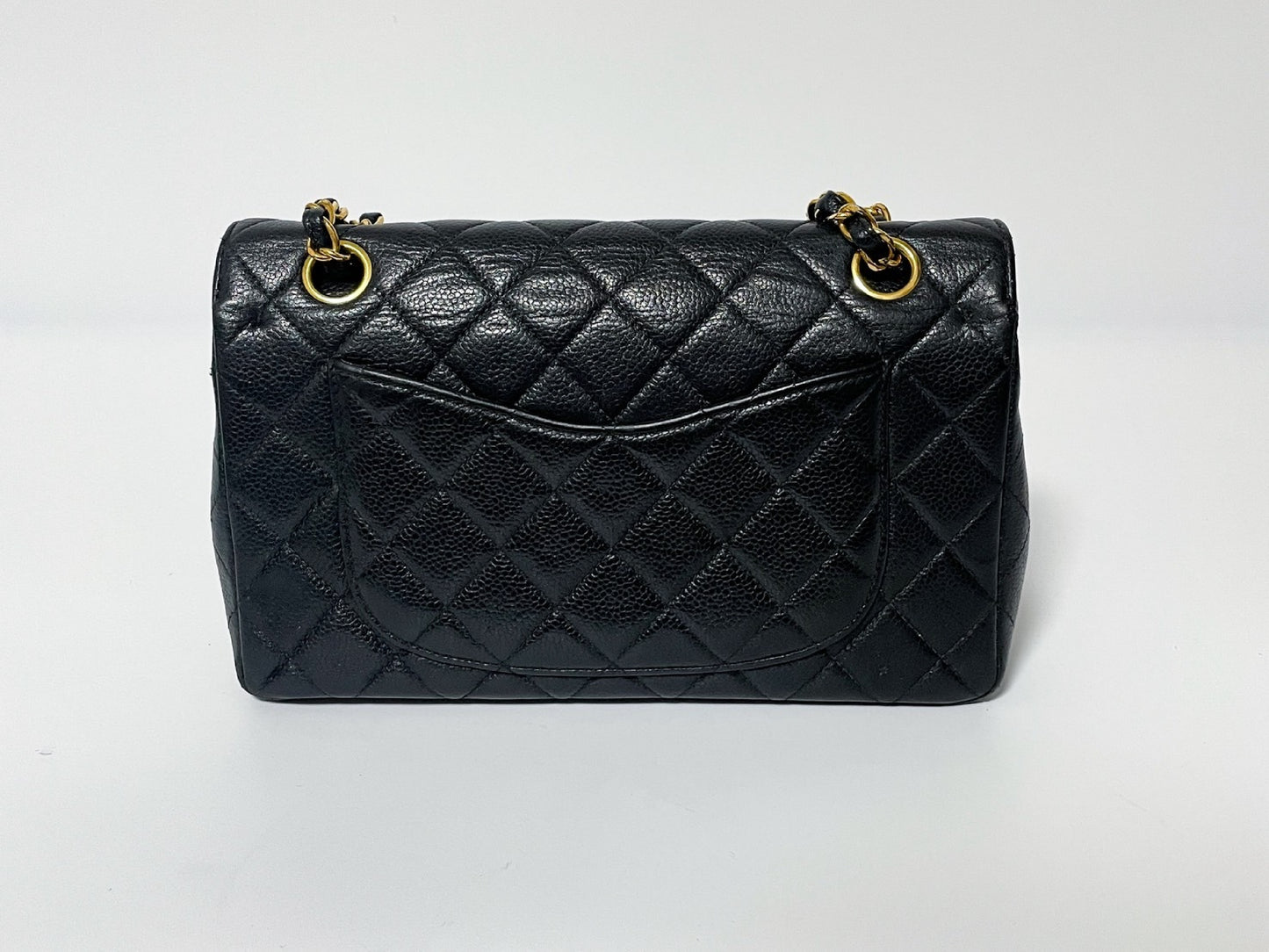 CHANEL Double Flap Caviar Leather Matelasse Black Lambskin Shoulder Bag with Seal