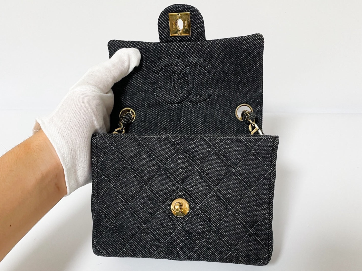 CHANEL Mini Matelasse Denim Lambskin Shoulder Bag with Seal