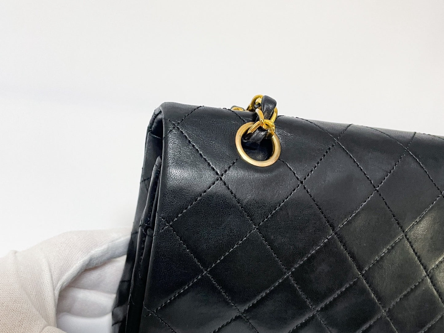 CHANEL Double Flap Matelasse Black Lambskin Shoulder Bag with Seal
