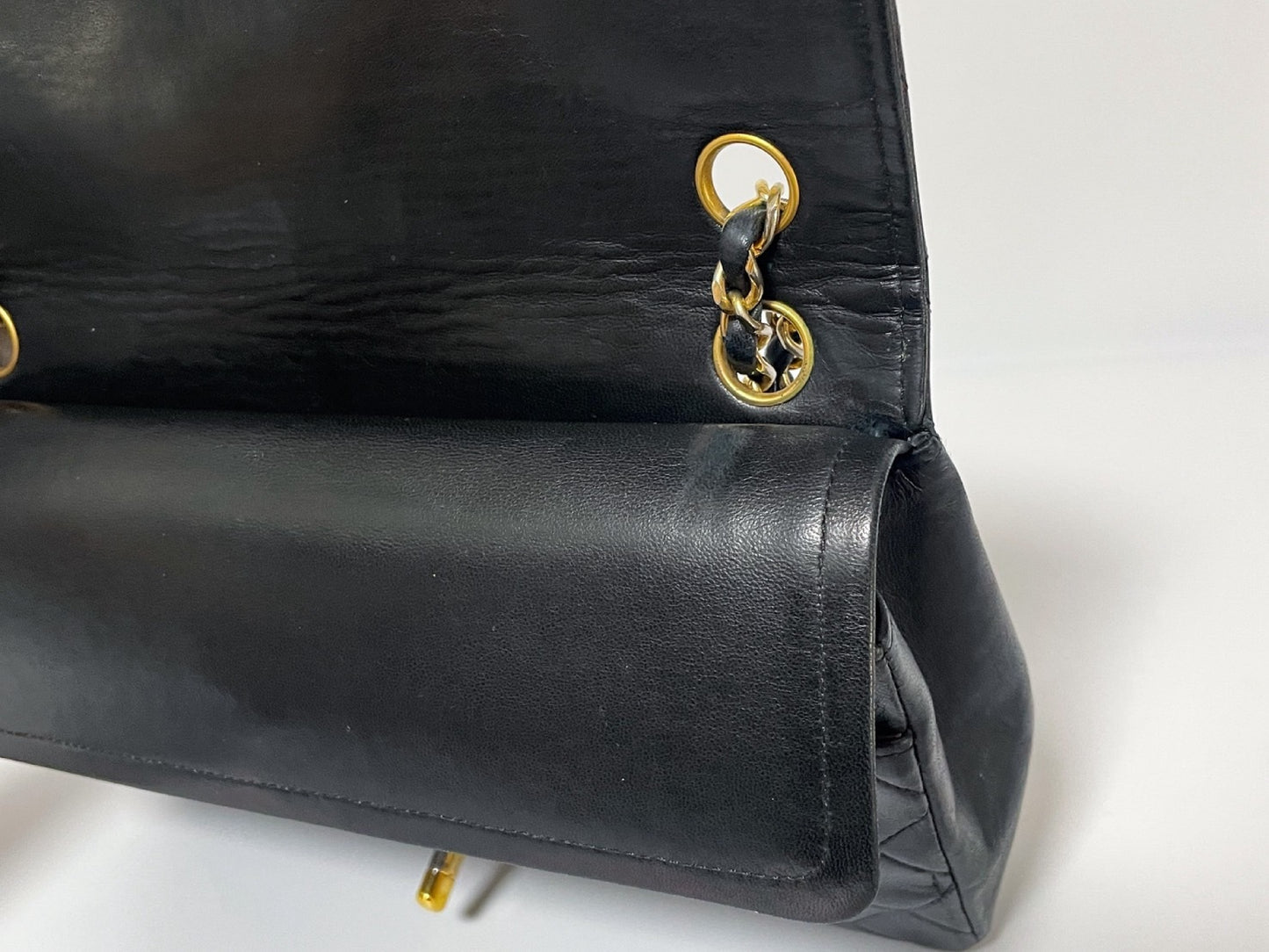 CHANEL Double Flap Matelasse Black Lambskin Shoulder Bag with Seal
