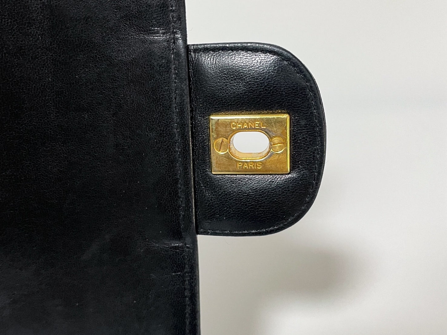 CHANEL Double Flap Matelasse Black Lambskin Shoulder Bag with Seal
