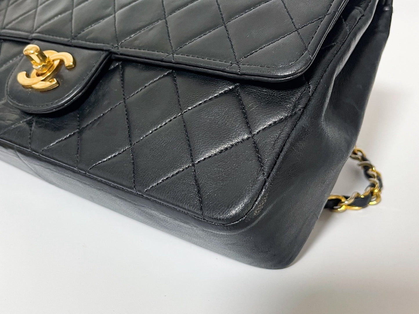 CHANEL Double Flap Matelasse Black Lambskin Shoulder Bag with Seal