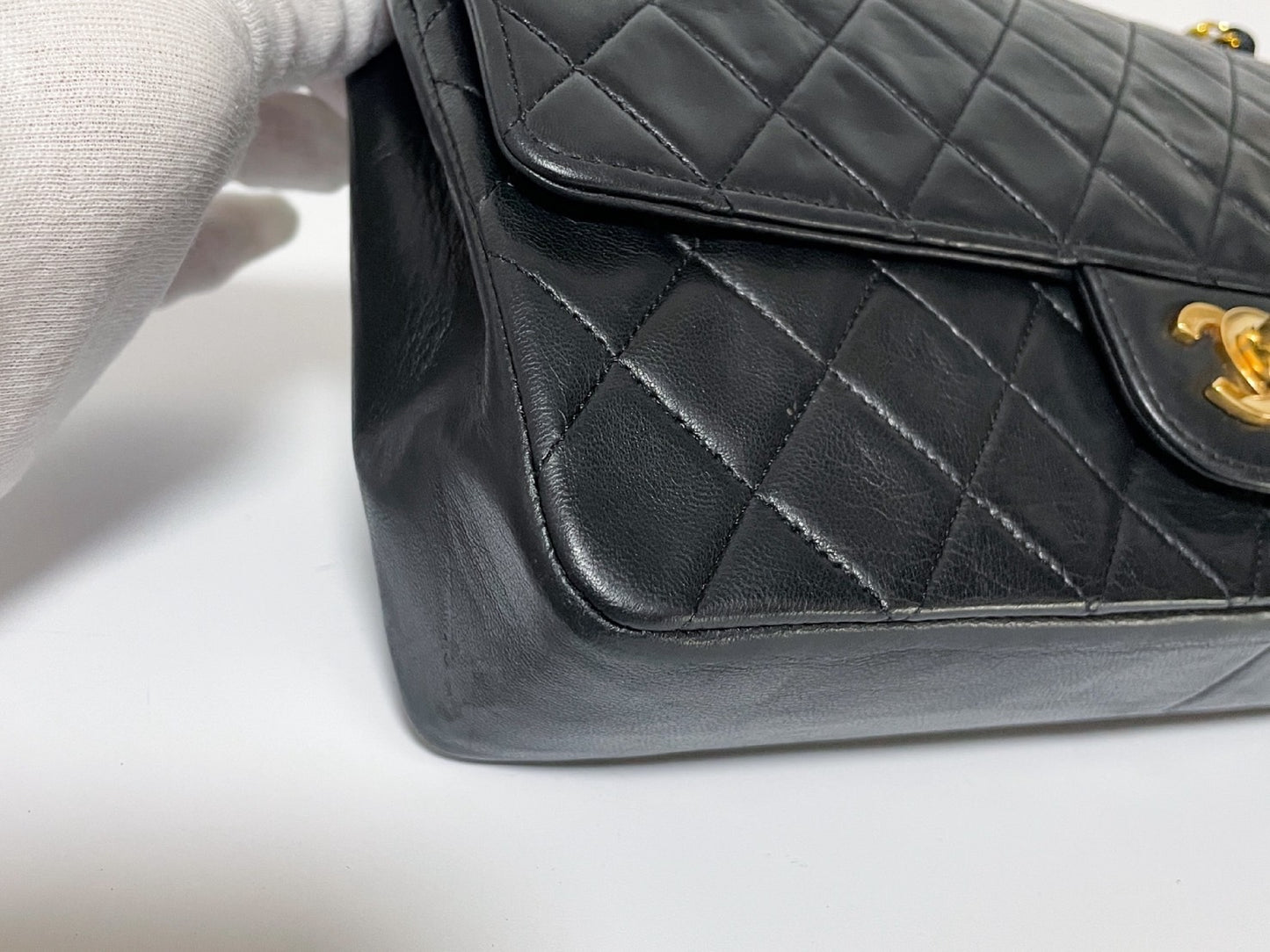 CHANEL Double Flap Matelasse Black Lambskin Shoulder Bag with Seal