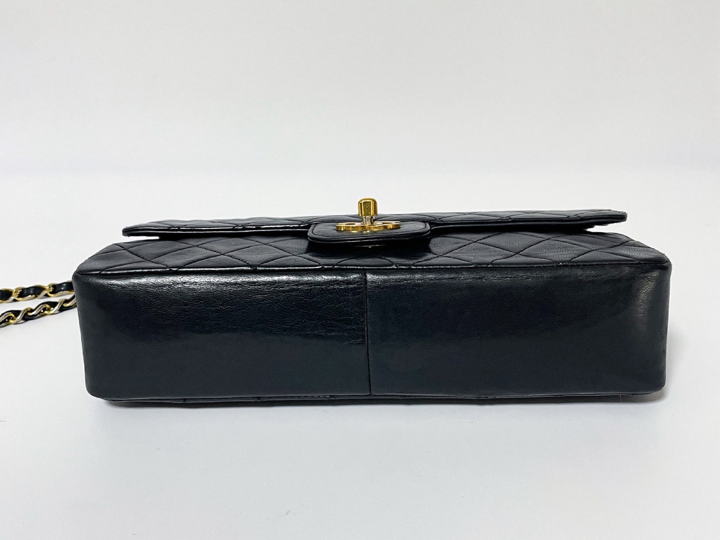 CHANEL Double Flap Matelasse Black Lambskin Shoulder Bag with Seal