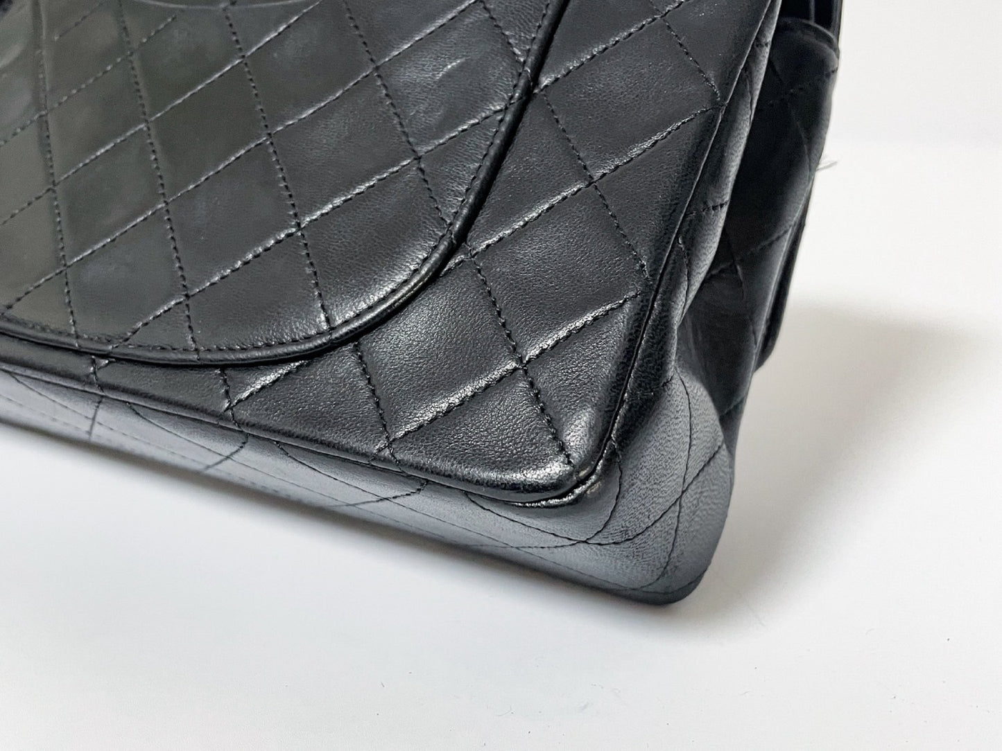 CHANEL Double Flap Matelasse Black Lambskin Shoulder Bag with Seal
