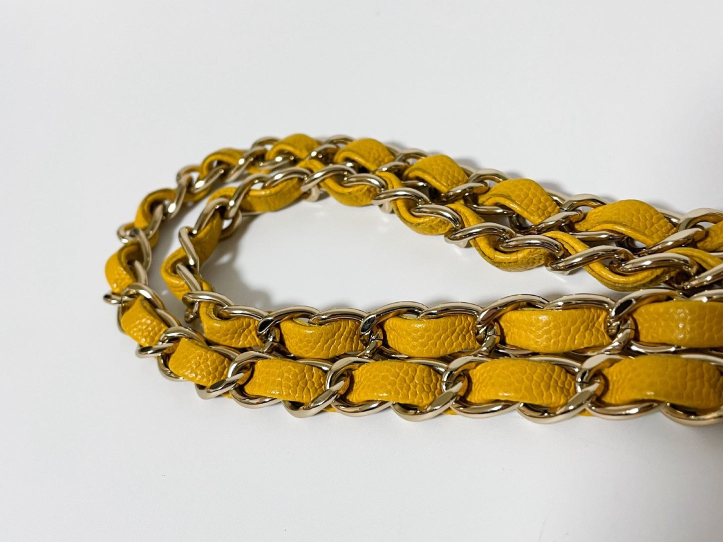 CHANEL Double Flap Caviar Leather Matelasse Yellow Shoulder Bag