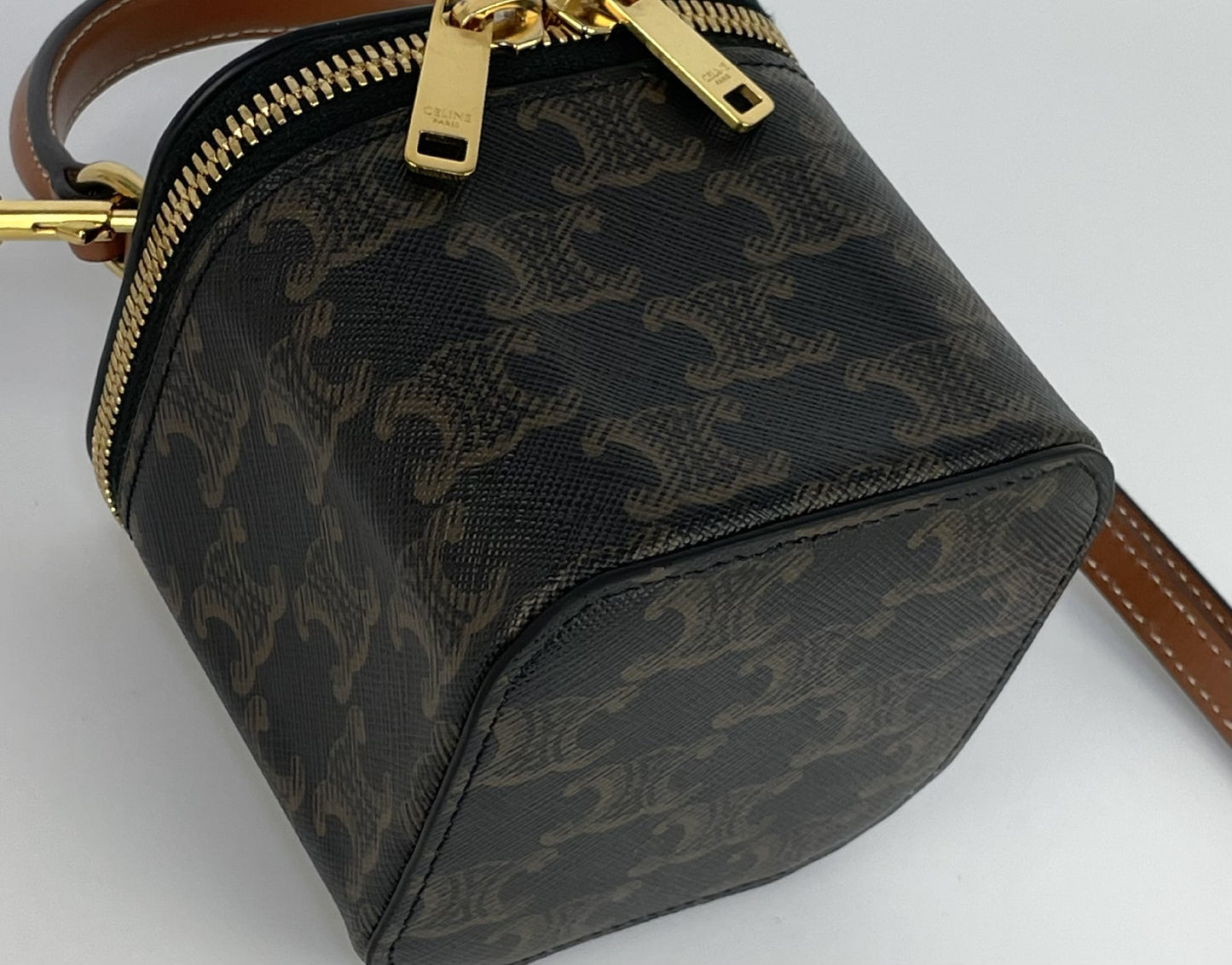 CELINE Triomphe PVC and Leather 2-Way Vanity Bag, Brown, Shoulder Bag
