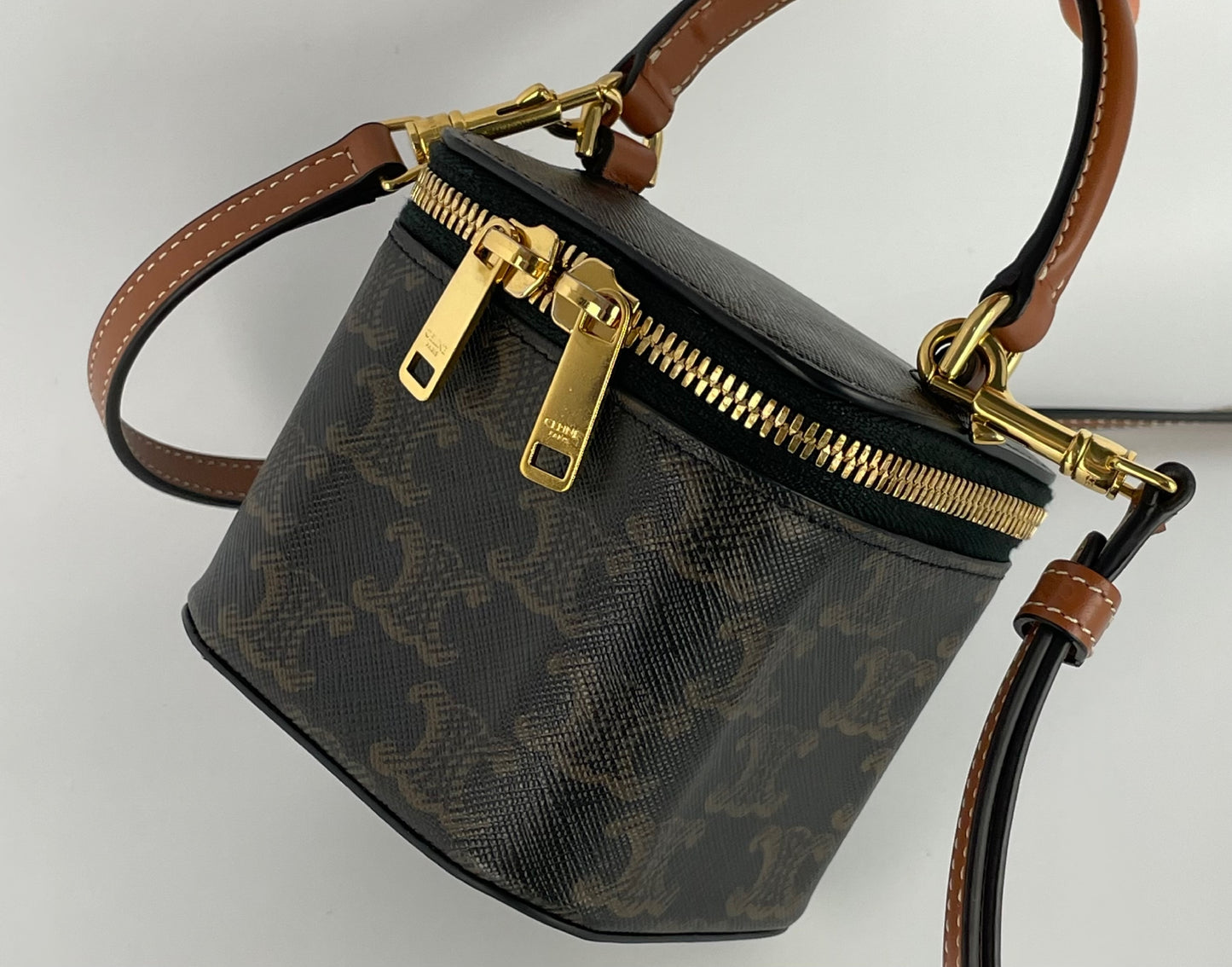 CELINE Triomphe PVC and Leather 2-Way Vanity Bag, Brown, Shoulder Bag