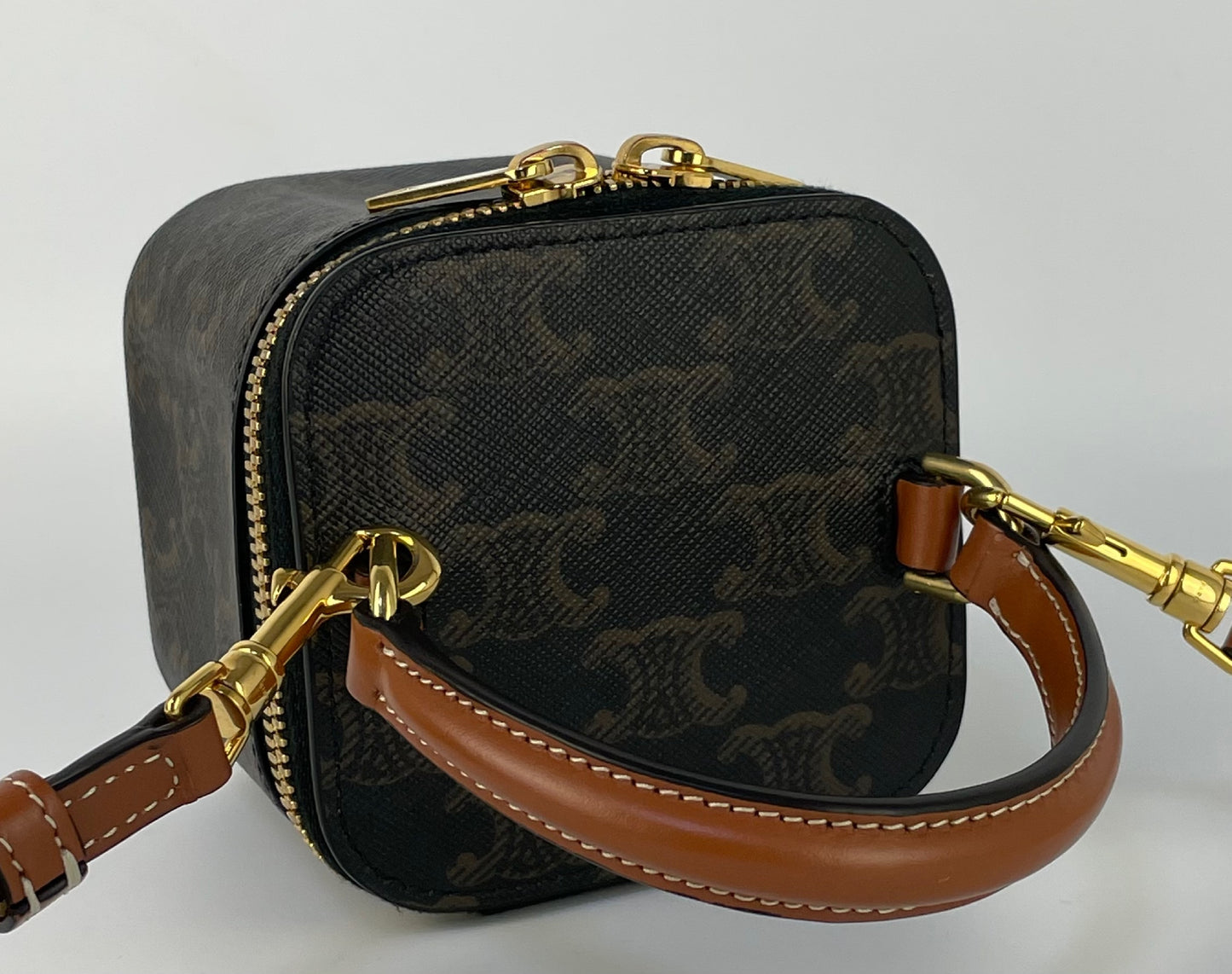 CELINE Triomphe PVC and Leather 2-Way Vanity Bag, Brown, Shoulder Bag