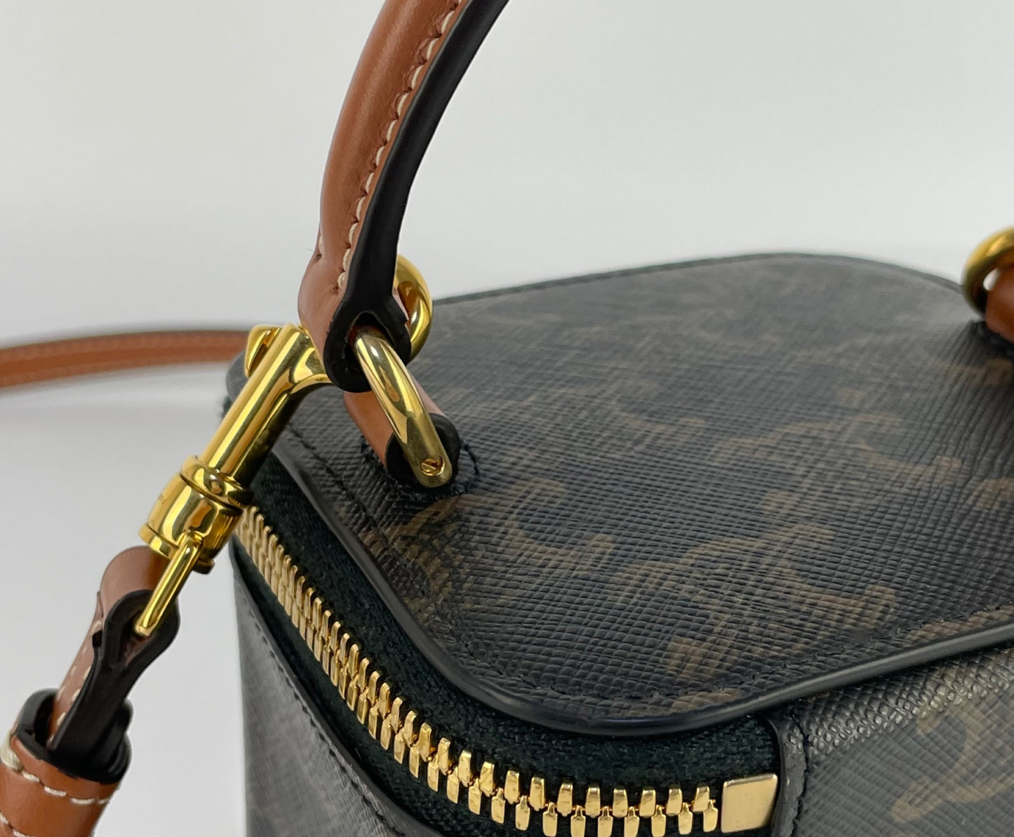 CELINE Triomphe PVC and Leather 2-Way Vanity Bag, Brown, Shoulder Bag