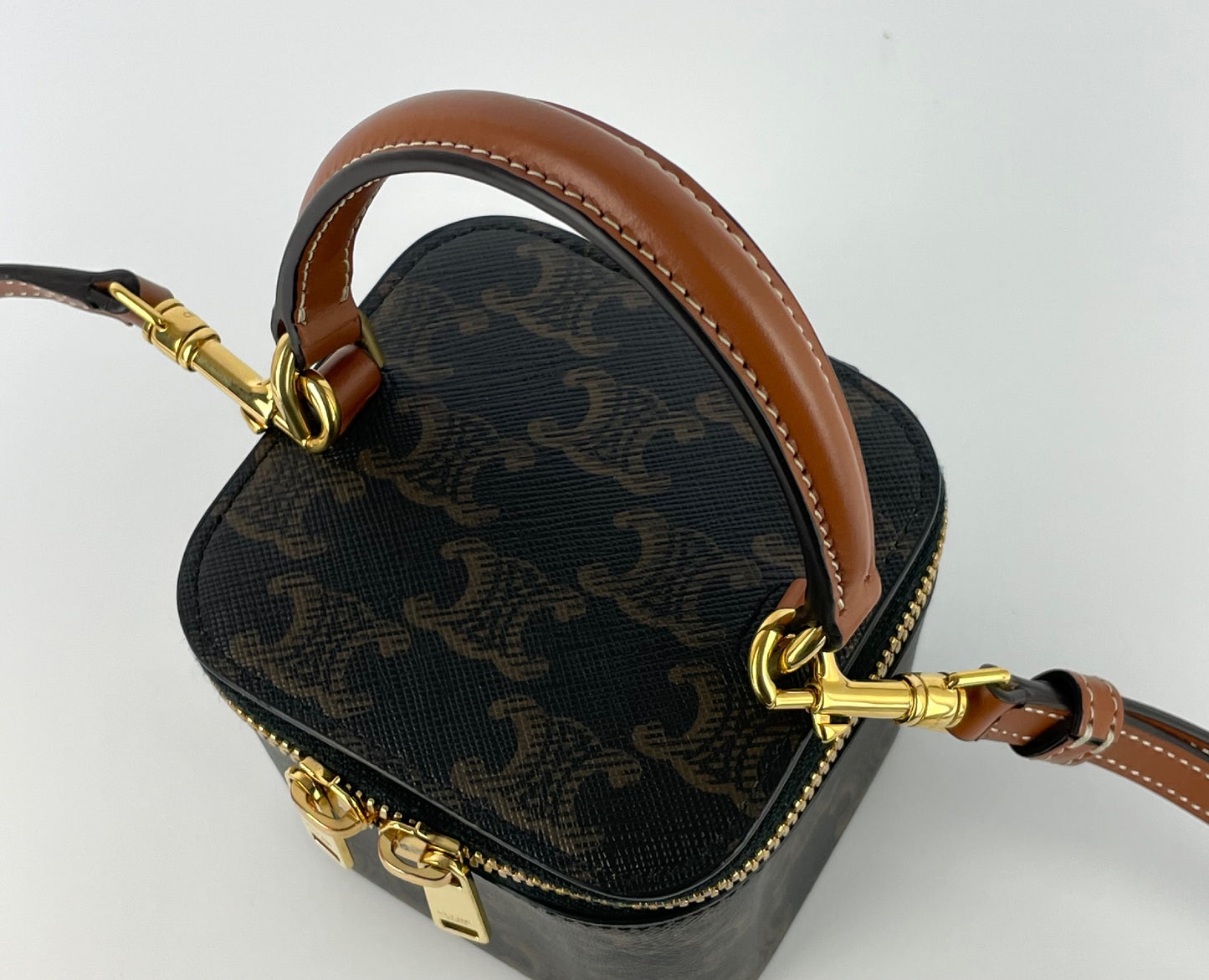 CELINE Triomphe PVC and Leather 2-Way Vanity Bag, Brown, Shoulder Bag