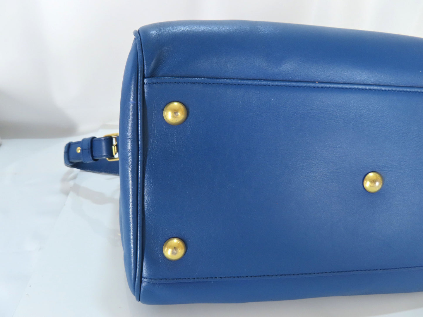 SAINT LAURENT Leather Duffle Bag, 2-Way Mini Boston Bag, Blue