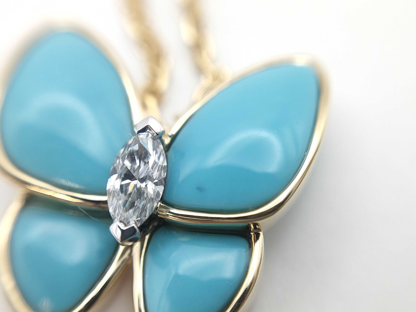 Van Cleef & Arpels Papillon Turquoise 1PD Yellow Gold Au750 6.5g Necklace